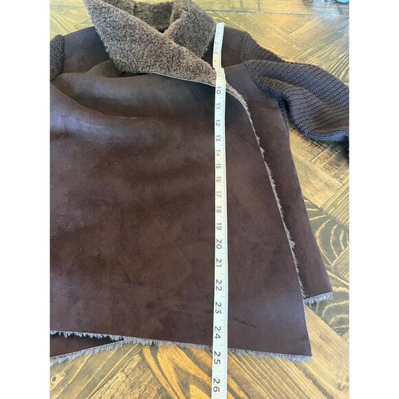 Neiman Marcus Open Front Knit Cardigan Sweater Women M Faux Fur Hobbit Neutral - Picture 5 of 8